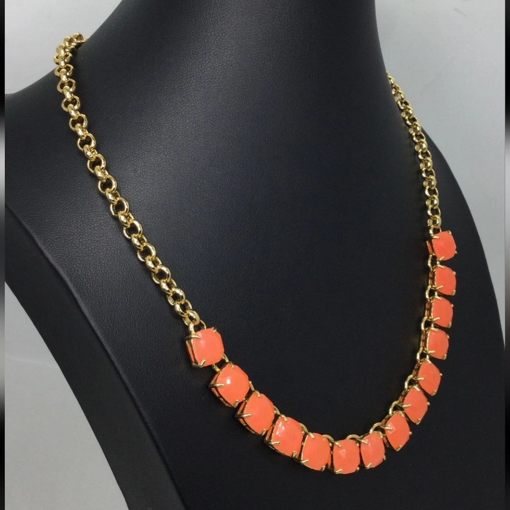 Kate Spade New York Coral Orange Rhinestone Necklace NWOT 19"